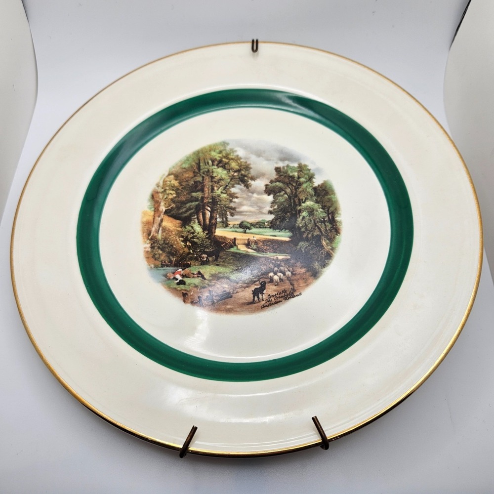 Vintage Nautilus "The Cornfield" Constable Wall Plate Green‎ Gold Rim 10" USA